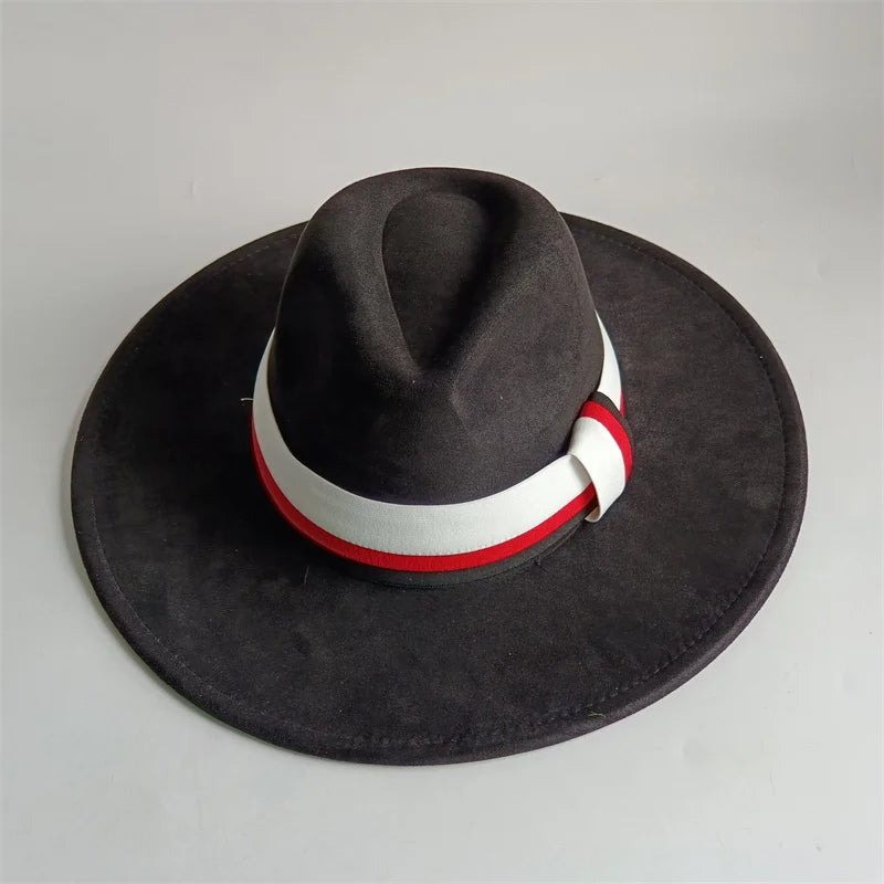 Suede Fedora Hat Wide Brim — Grayish Brown | KIMLUD