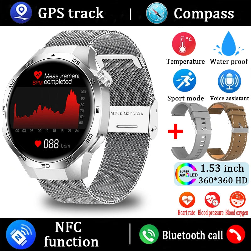 For Huawei Watch GT5 Pro Smart Watch 1.53 Inch HD AMOLED Screen NFC GPS Tracker Bluetooth Call Health Monitoring Watch Men Women