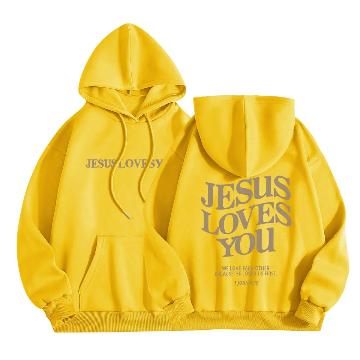 Pullover Hoodie - Jesus Loves You Print - Cotton-Polyester | KIMLUD