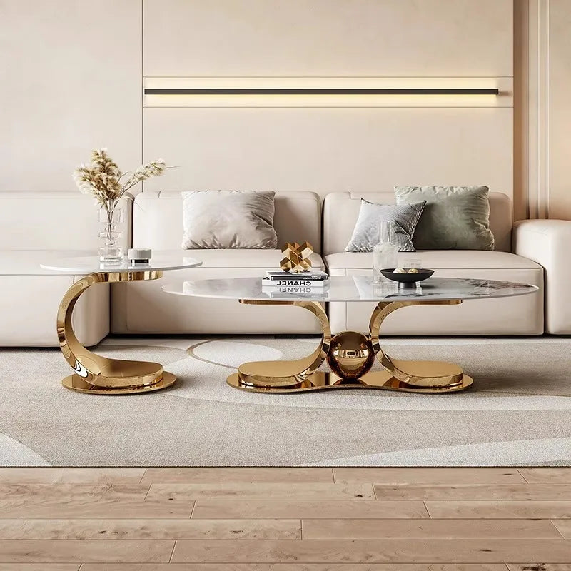 Minimalist Rock-Slab Coffee Table Ellipse Shape — Natural | KIMLUD