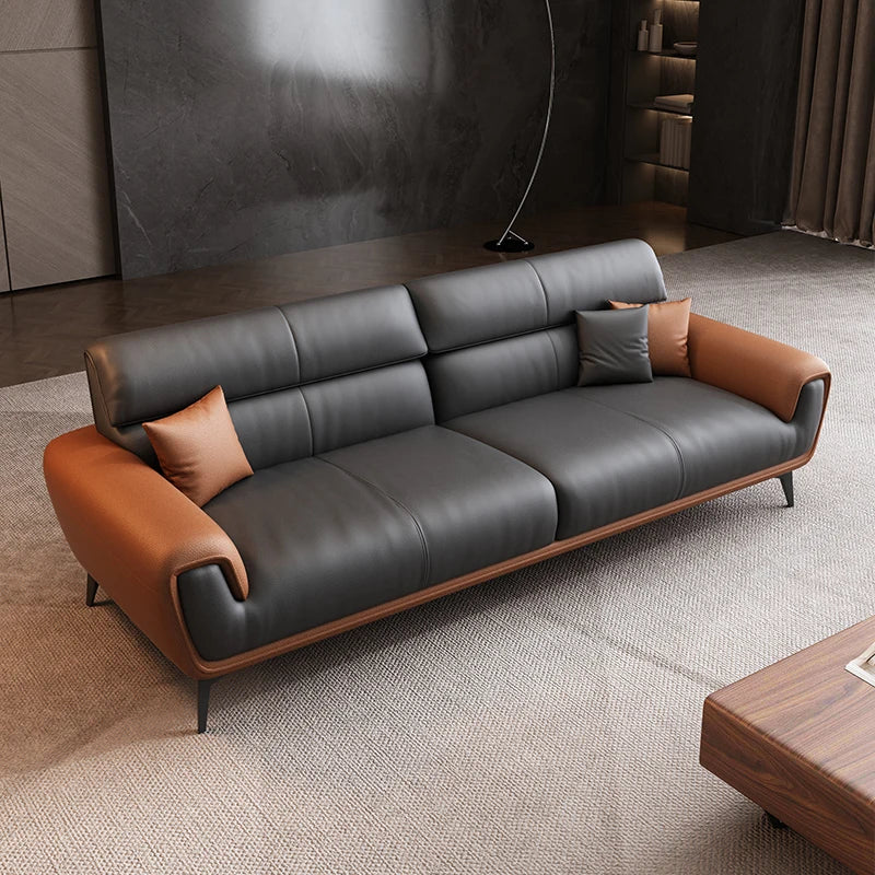Nordic Leather Sofa Minimalist Modern — Charcoal-Black | KIMLUD