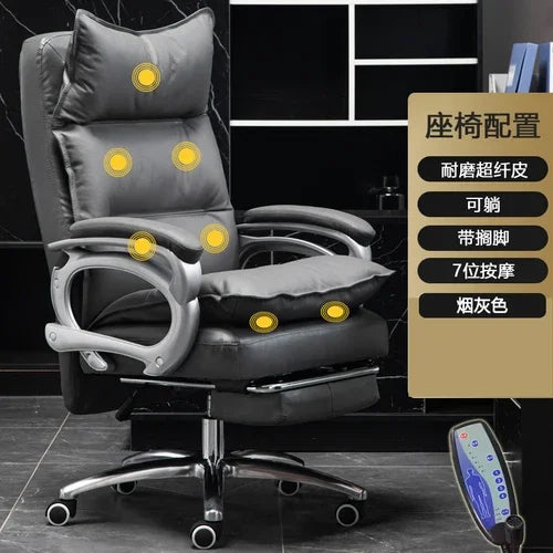 Leather Executive Chair Ergonomic High Back 135-Degree Footrest Recliner With Lumbar Massage — Black | KIMLUD