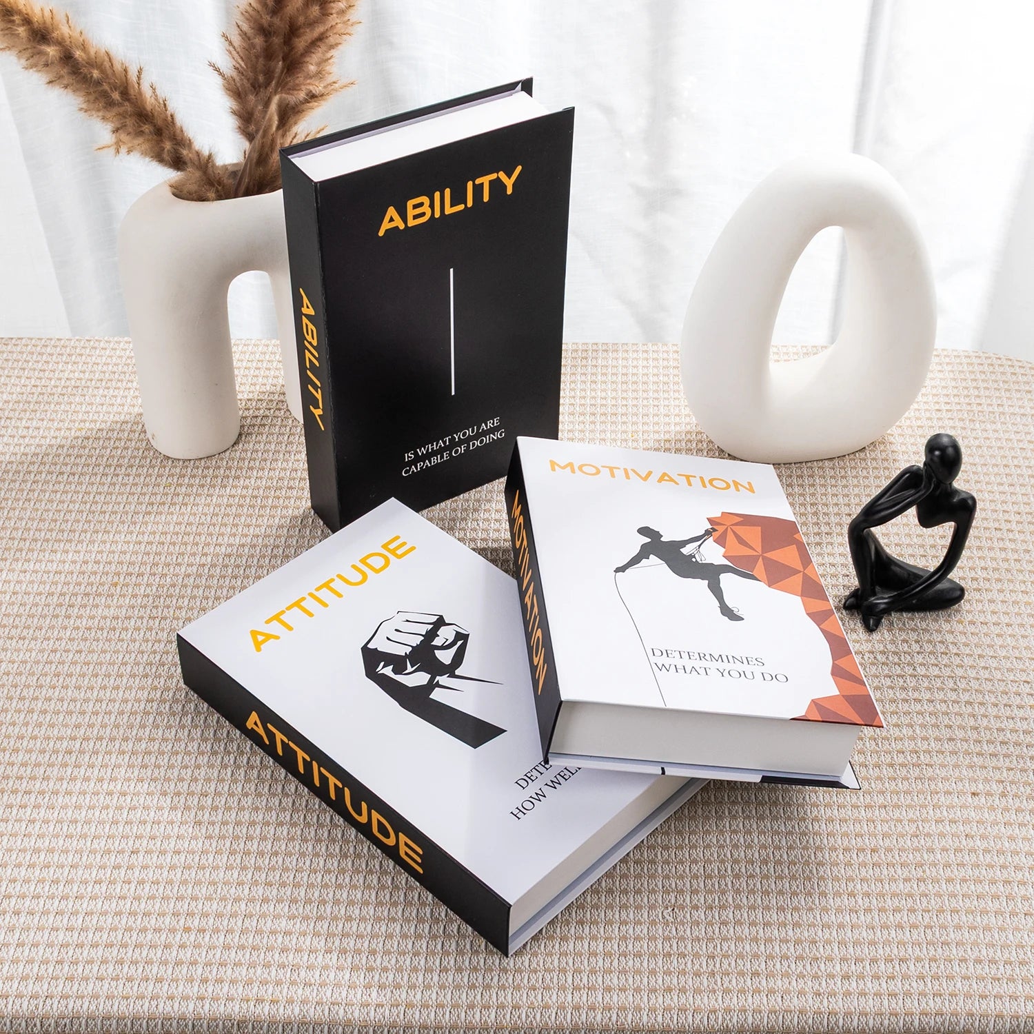 Foldable Faux Books Three-Piece Set for Couture Coffee Table Decor — Black | KIMLUD