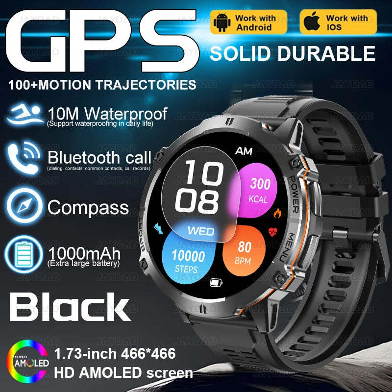 2025 NEW For XIAOMI Outdoor Military GPS Smartwatch Men 1.73"HD Screen Compass 1000MAH Heart Rate BT Call 10M Waterproof Watches