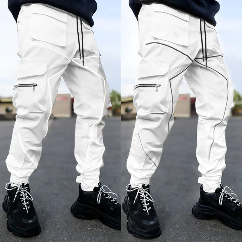 Patchwork Cargo Jogger Trousers Multi Pocket — Black And White Patchwork | KIMLUD