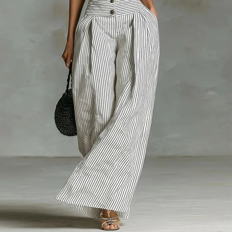 Polyester Plaid Print Wide-Leg Pants — Black | KIMLUD