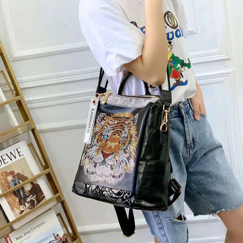 KIMLUD, Luxury Brand Women's Backpack Female High Quality Backpacks Soft Leather Teenager Girl School Bag Fashion Sequins Travel Bagpack, KIMLUD Womens Clothes