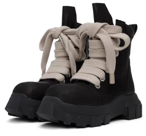 Ankle Boots – Lace-Up – PU Leather – Dark | KIMLUD