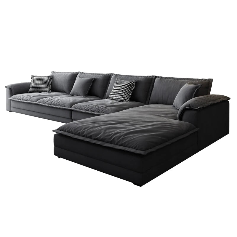 Velvet L-Shape Sofa Oversized Minimalist Modern Designer Lounge — Dark Charcoal Gray | KIMLUD