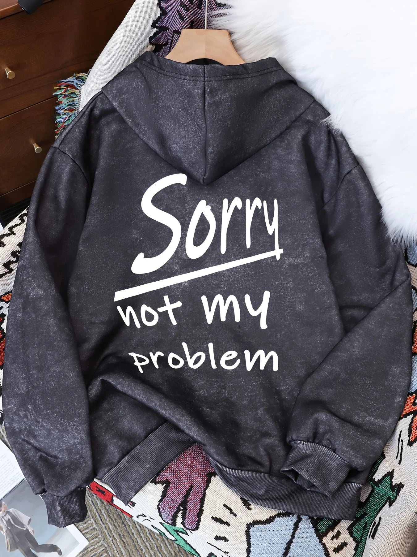 Hoodie – Alphabet Print – Polyester – Loose | KIMLUD