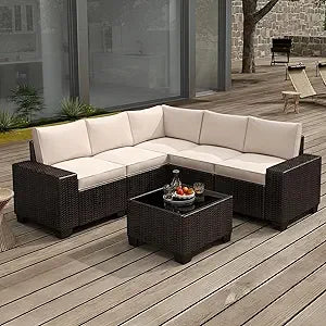 Wicker Patio Set 6-Piece With Wide Armrests — Navy | KIMLUD
