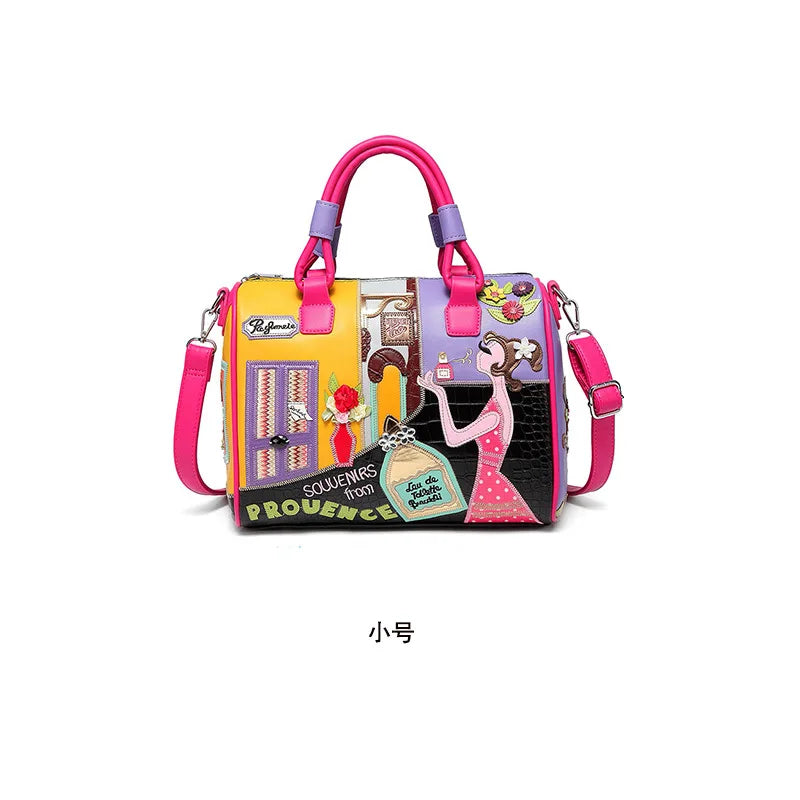 PU Leather Handbag Large Capacity Boston Bag — Multicolor | KIMLUD