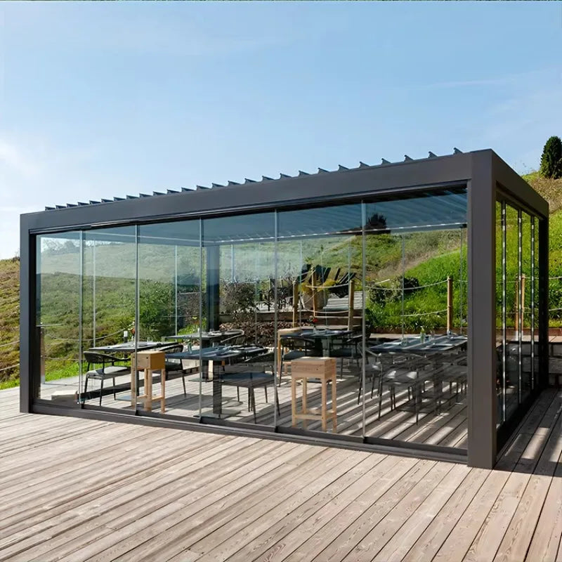 Aluminum Bioclimatic Gazebo With Retractable Roof — White | KIMLUD