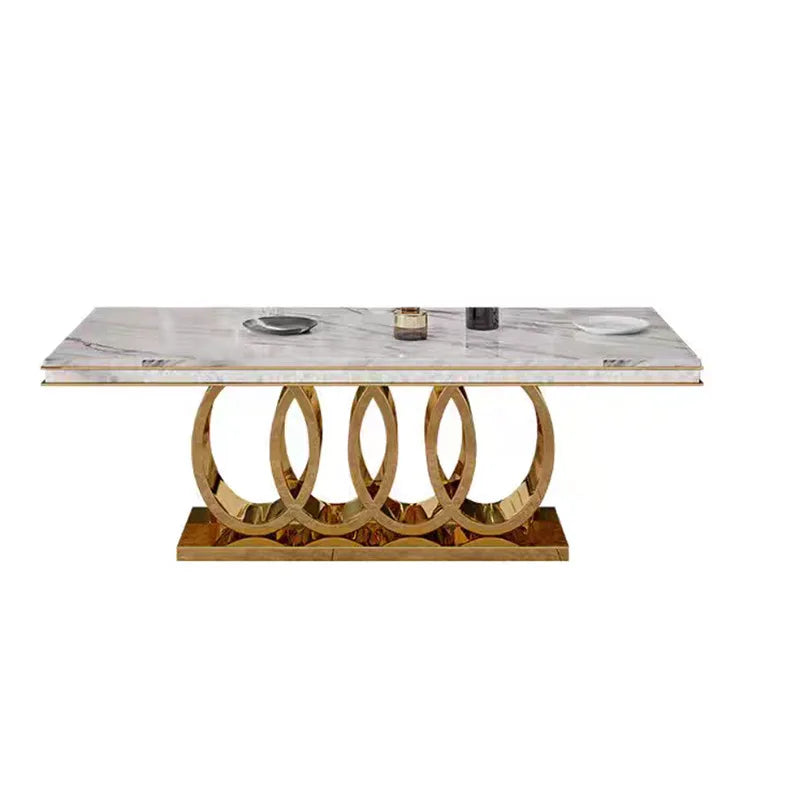 Sleek Stainless Marble Dining Table Set — Gold | KIMLUD