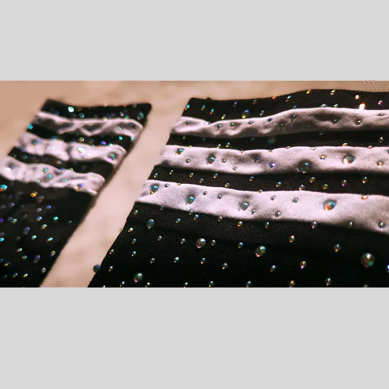 Rhinestone Knit Stockings Over The Knee — Black | KIMLUD