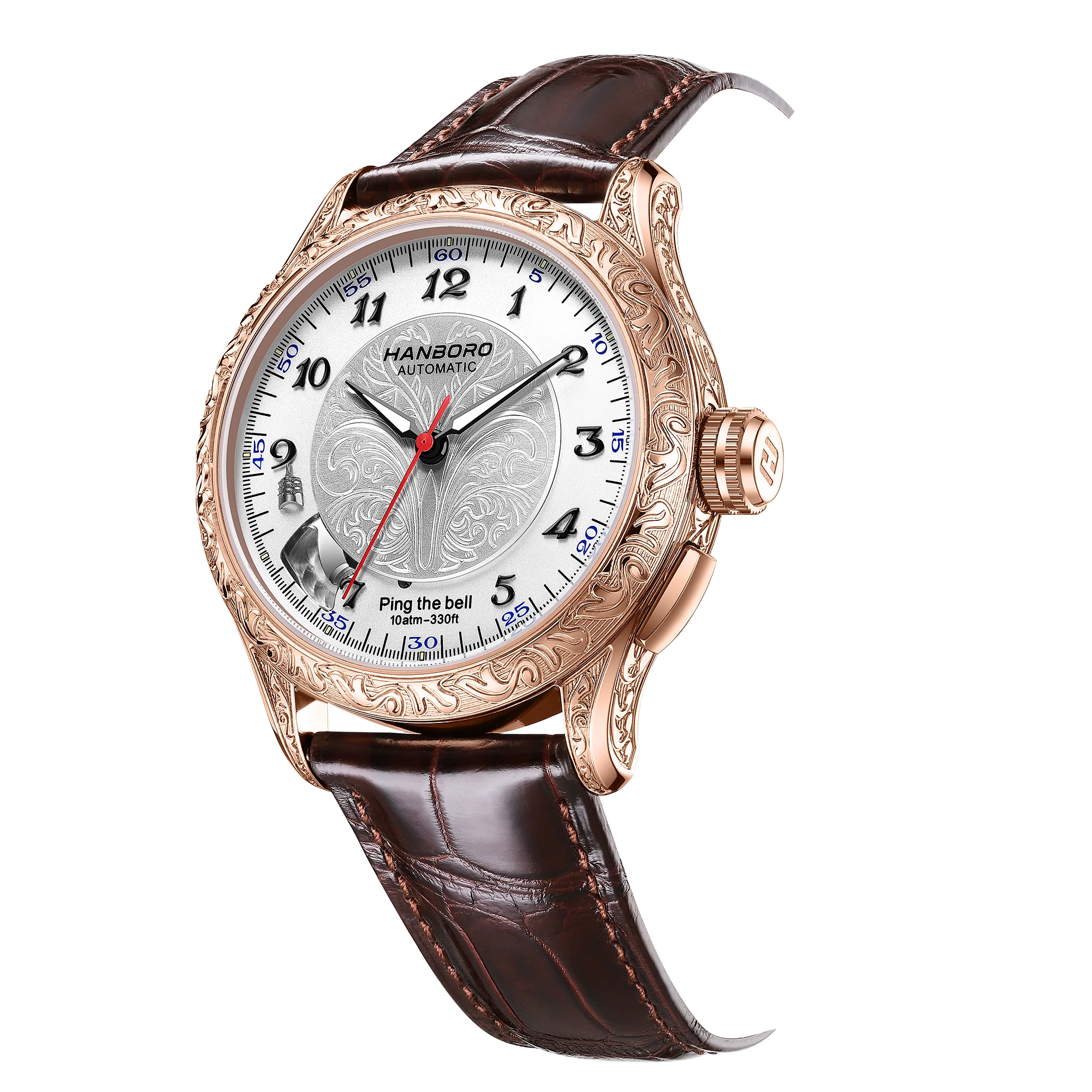 HANBORO Mechanical Alarm Watch Men Automatic Ping Bell Hourly Chime Luxury 100M Waterproof Sapphire Steel Business Unique