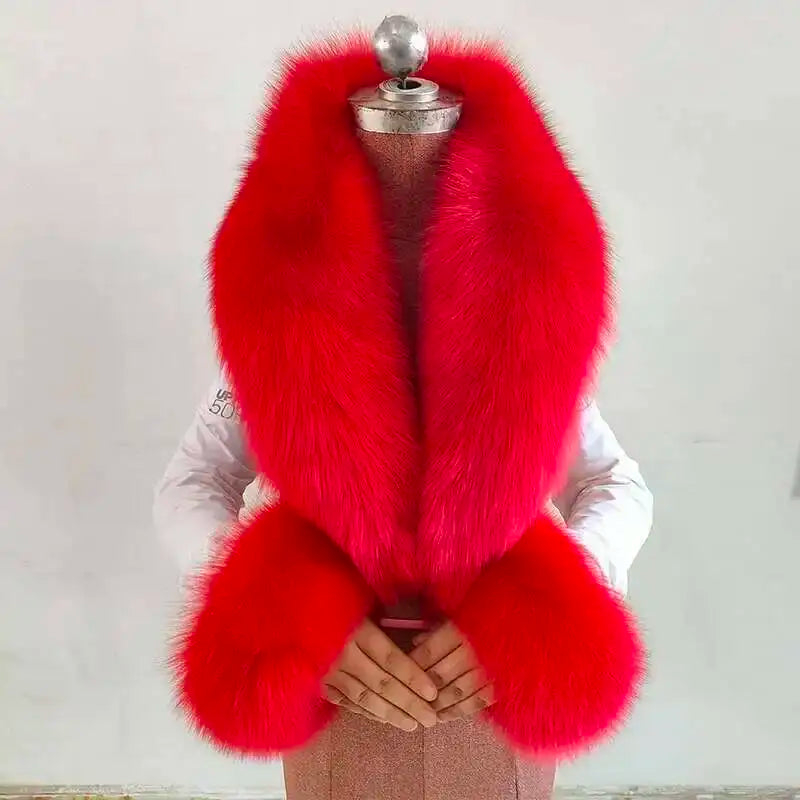 Real Fox Fur Collar Cuffs Set For Women Men Winter Neck Warmer Furry Scarf Fluffy Pelt Fur Shawl Coat Overcoat Fashion Accessory