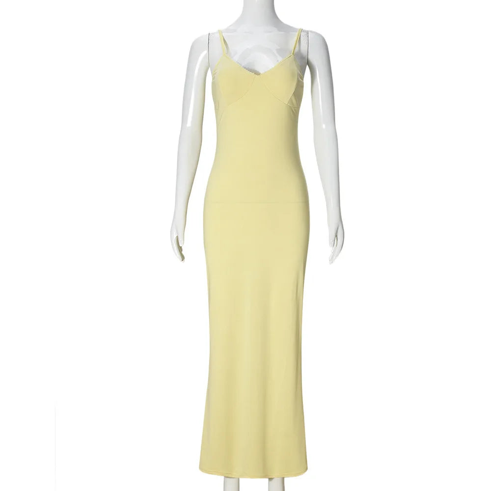 Trendix Women Slim Elegant Maxi Dress Summer Solid High Waist Long Suspender Dresses Vacation Party Sexy Backless Beach Dress