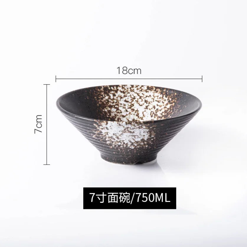 Porcelain Ramen Bowl Japanese Tableware — Deep Black | KIMLUD