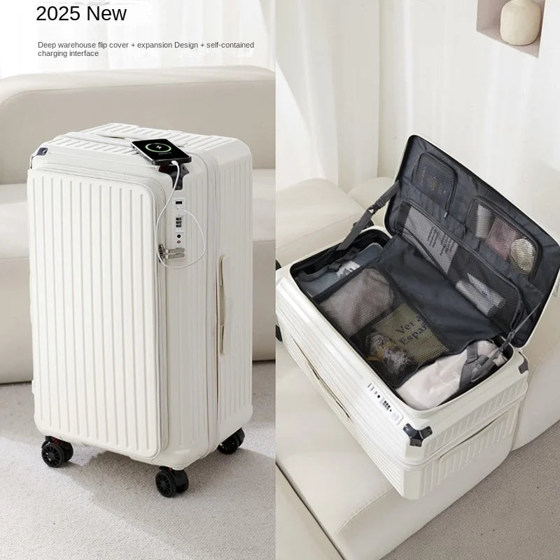 2025 New Side Opening Suitcase PC Large Capacity Luggage with USB Cup Holder 34 inch Password Trolley Case 20" Travel Suitcases
