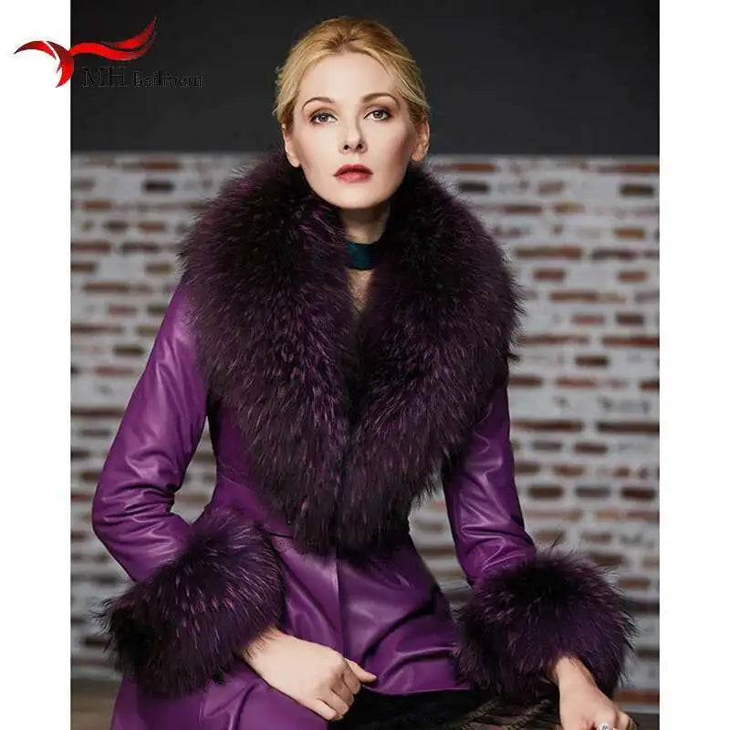 Elegant Luxury Raccoon Fur Collar Cuff Set Large Size 100% Real Fur Scarf Thick Warm Ladies Shawl Coat Collar Women Winter