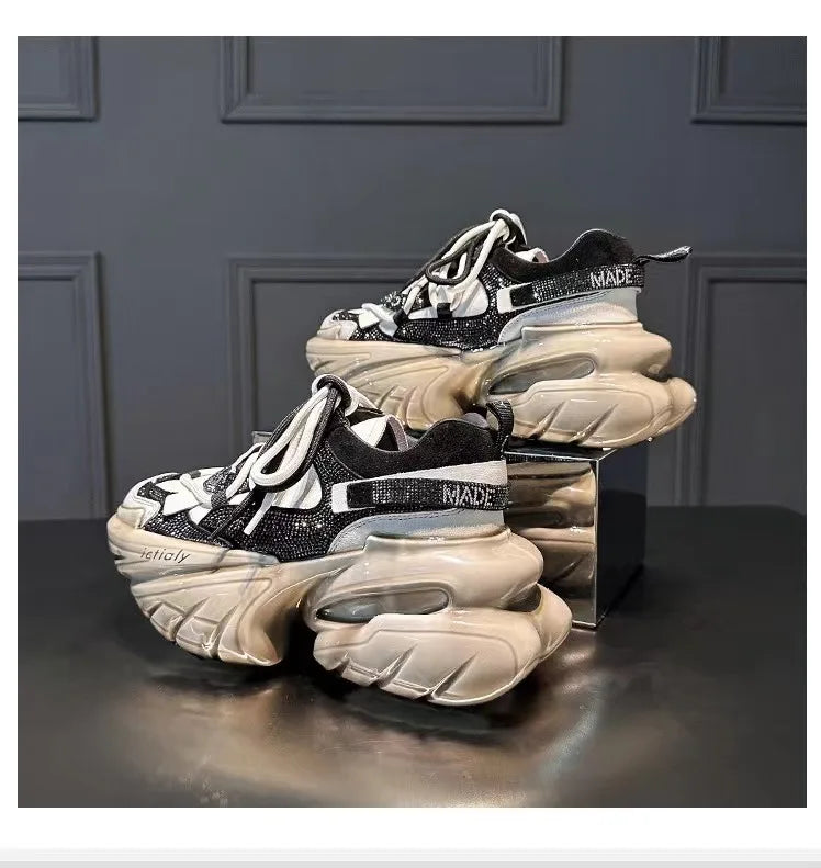 Real Leather Heels Crystal Platform — Soft Pink | KIMLUD