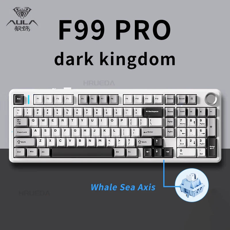 Aula F99 Pro Mechanical Keyboard Bluetooth 5.0/2.4g Wireless/Wired 100 Keys Pbt Keycaps Hot Swap Gasket Customized Game Keyboard