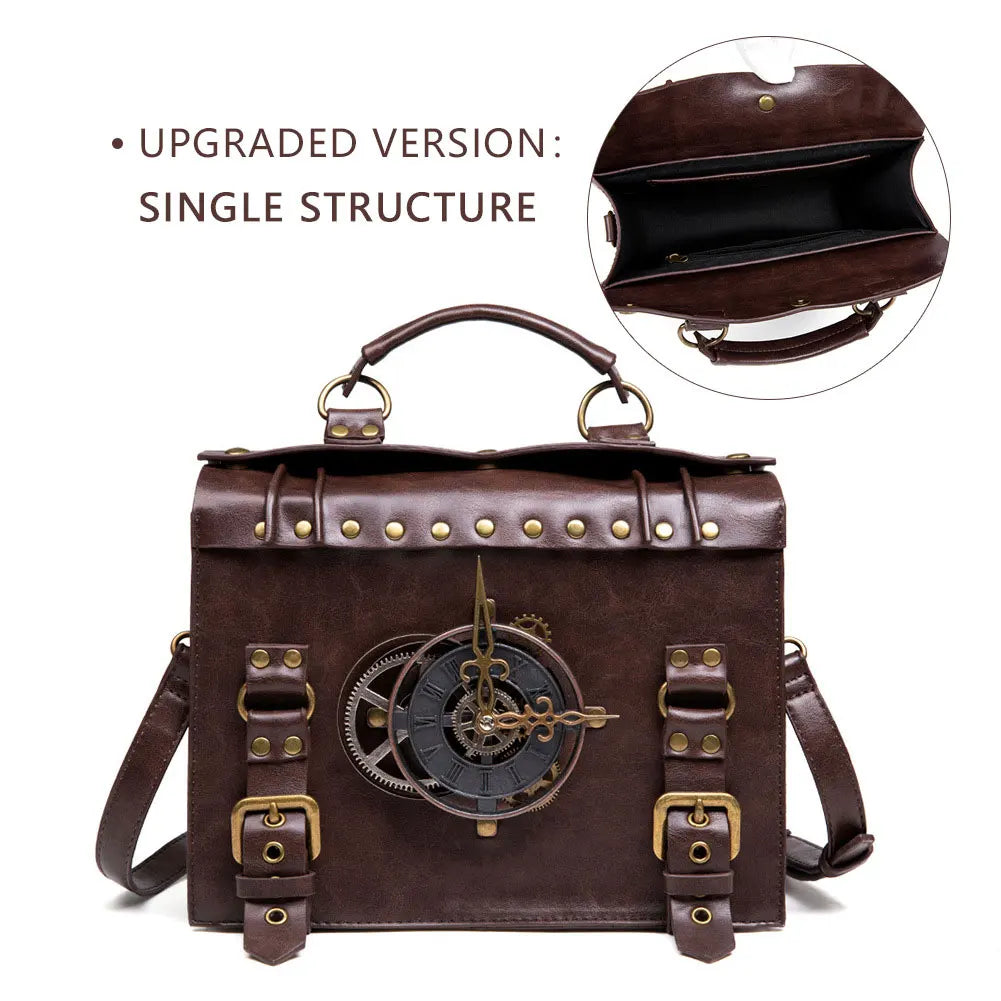 Medieval Renaissance Punk Box Bag Skull Studs — Warm Brown | KIMLUD