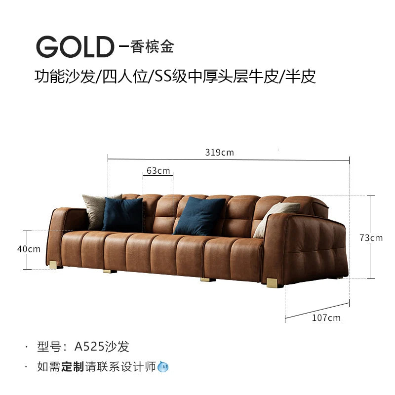 Leather Minimalist Sofa Bed Multifunctional Design Premium Italian Leather — Caramel | KIMLUD