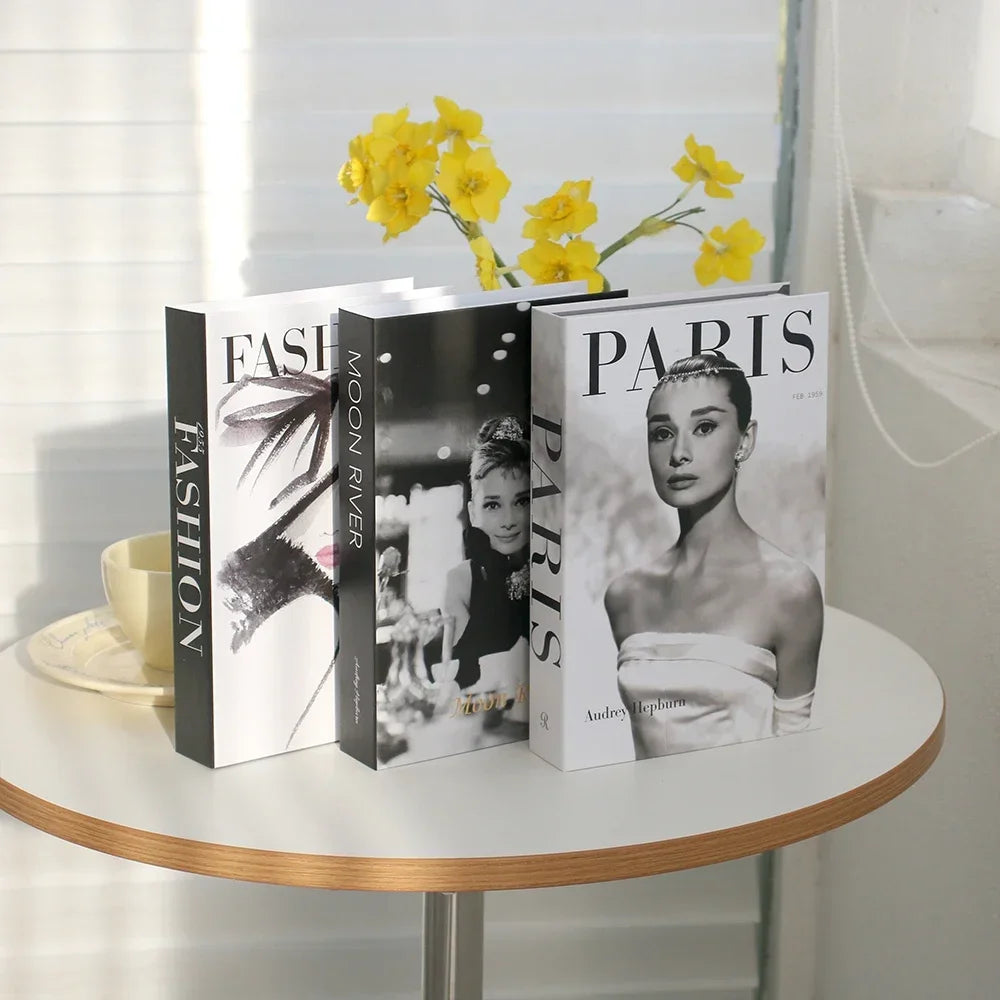 Foldable Faux Books Three-Piece Set for Couture Coffee Table Decor — Black | KIMLUD