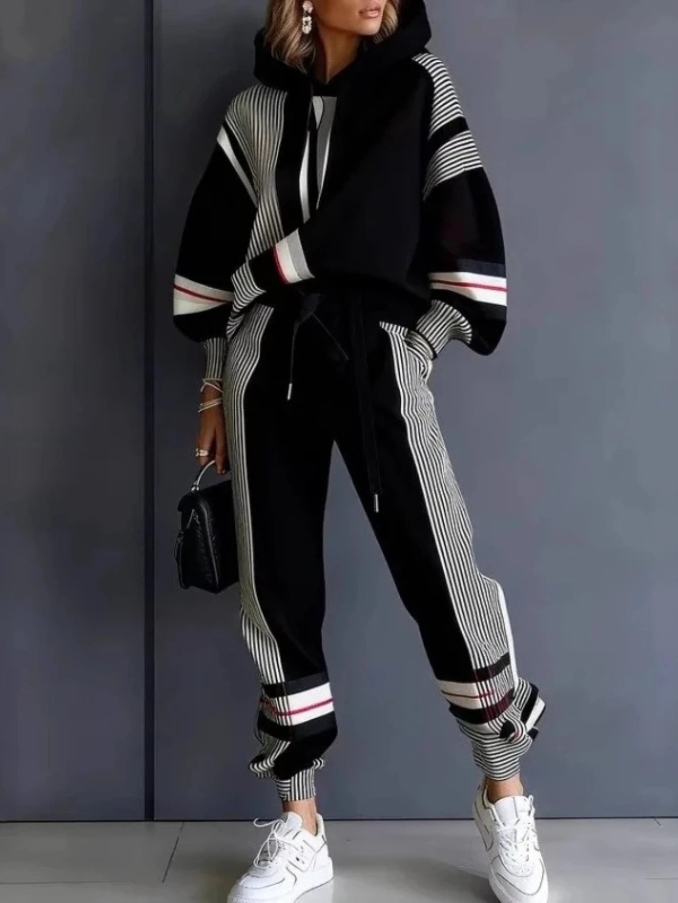 2026 Spring Two-Piece Sport Winter Loose Fit Fashion Plus Size Pant Sets American Stripe Round Neck Sweatshirt and Pants Set