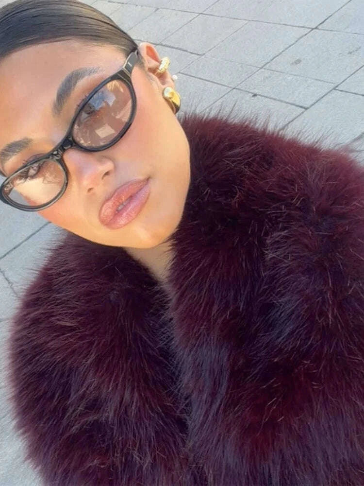 Solid Women Fur Collar Woolen Overcoat Stylish Patchwork Lace Up Long Sleeve V-neck Loose Coats 2026 High Street Warm Outerwear