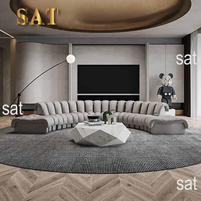 Leather Curved Modular Sectional Sofas - Black | KIMLUD