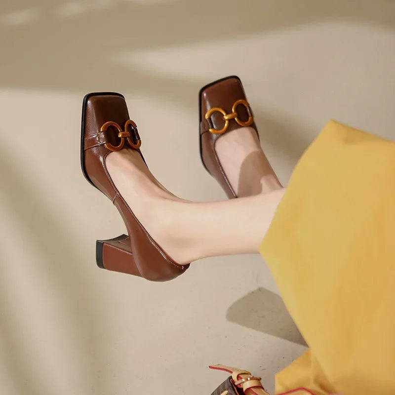 Patent Leather Square Buckle Pumps — Black | KIMLUD