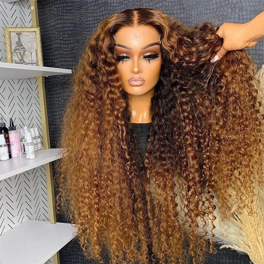 Lace Front Wig – 30 Inch – Deep Wave – Honey Brown Ombre | KIMLUD