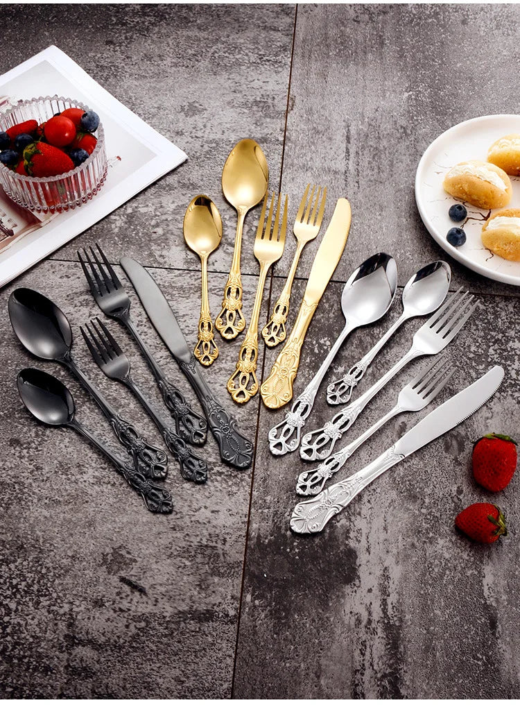 Gold-Plated Stainless Steel Cutlery Set Royal European Spoon Fork Collection — Golden | KIMLUD