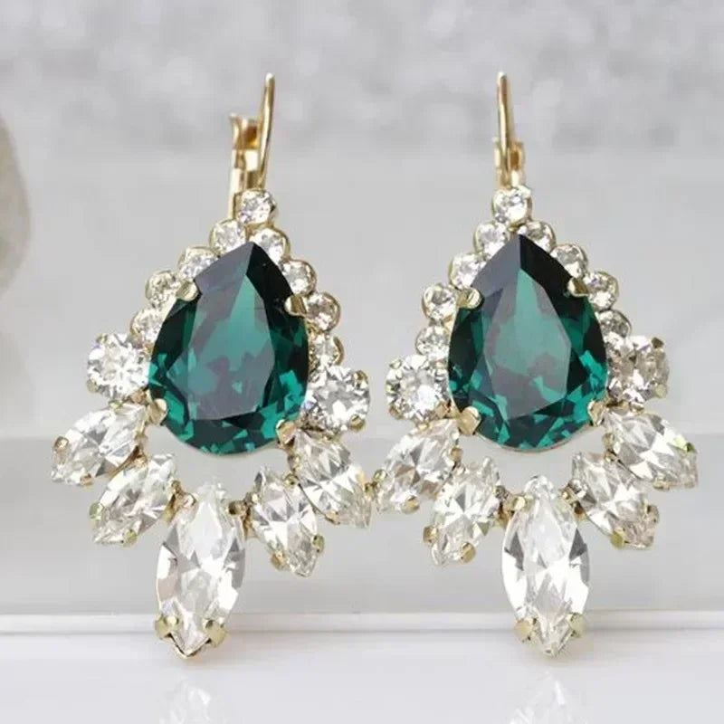 Cubic Zirconia Drop Earrings Water-Drop Inlaid — Emerald | KIMLUD