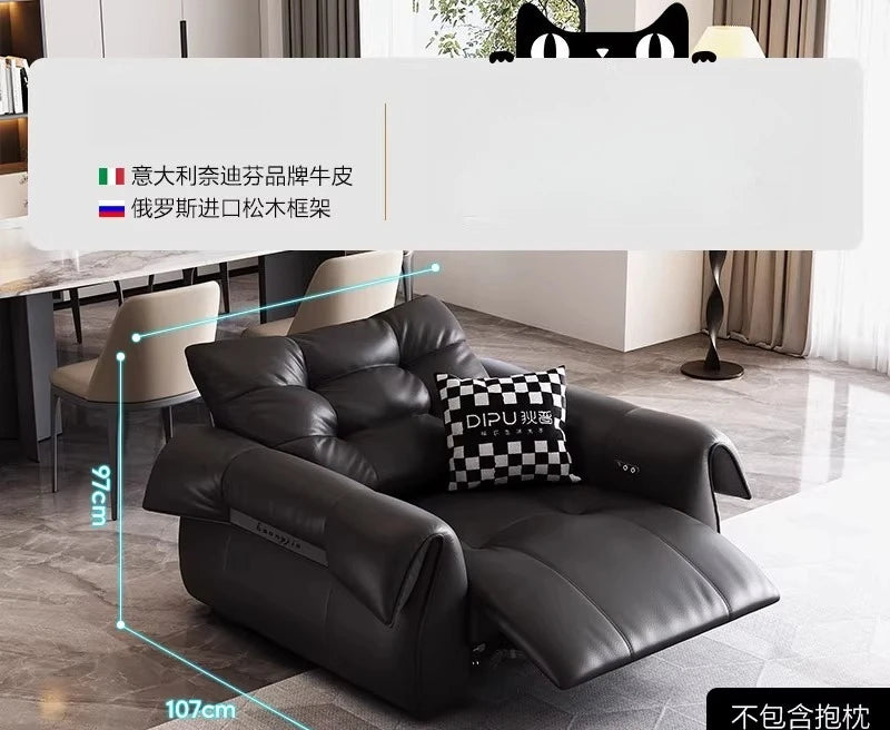 Full-Grain Leather Minimalist Multifunctional Sofa With Sculpted Modular Form — Black | KIMLUD