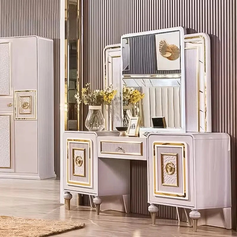 A Luxury Wooden Dressing Table With Mirror and Drawers Sets Furniture Modern Vanity Desk Makeup Dresser for Bedroom