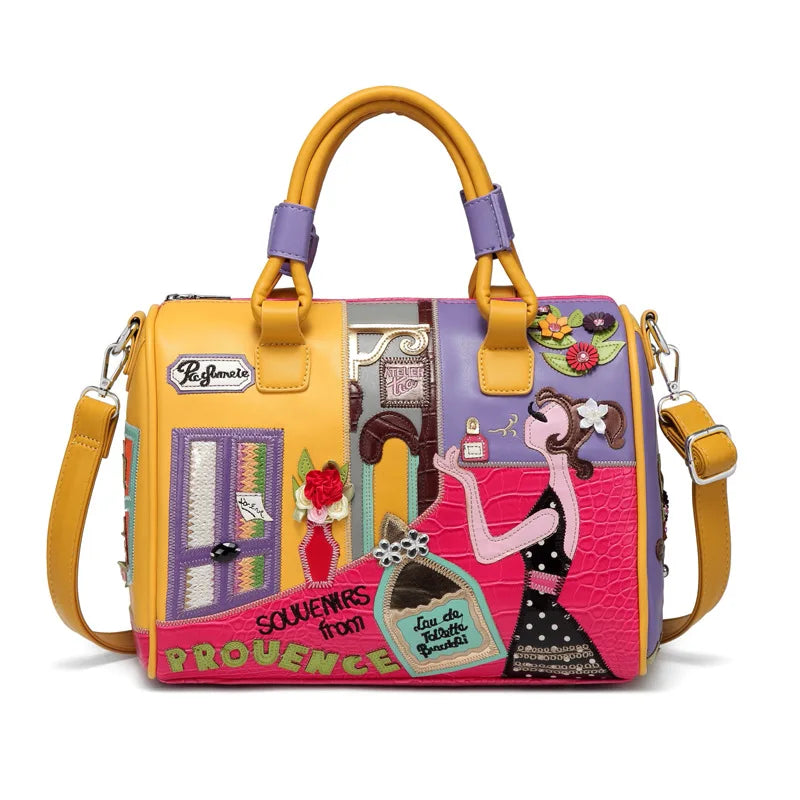PU Leather Handbag Large Capacity Boston Bag — Multicolor | KIMLUD