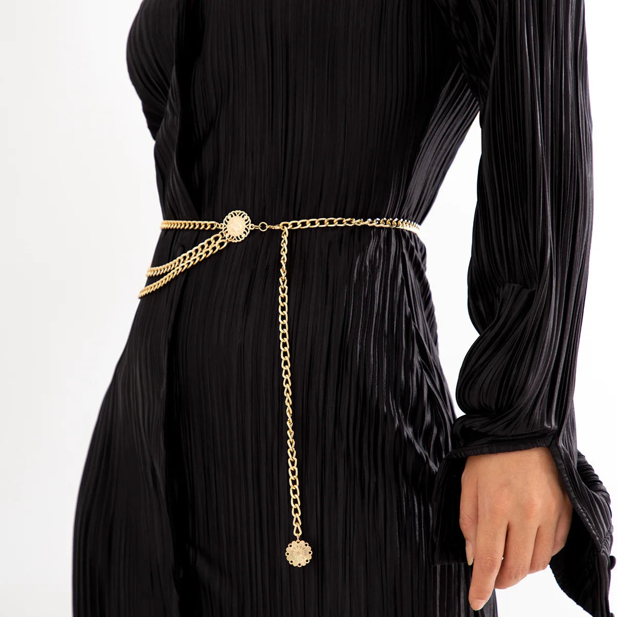 Metal Punk Hip Hop Waist Chain Multilayer With Long Tassel Coin Pendant — Silver | KIMLUD