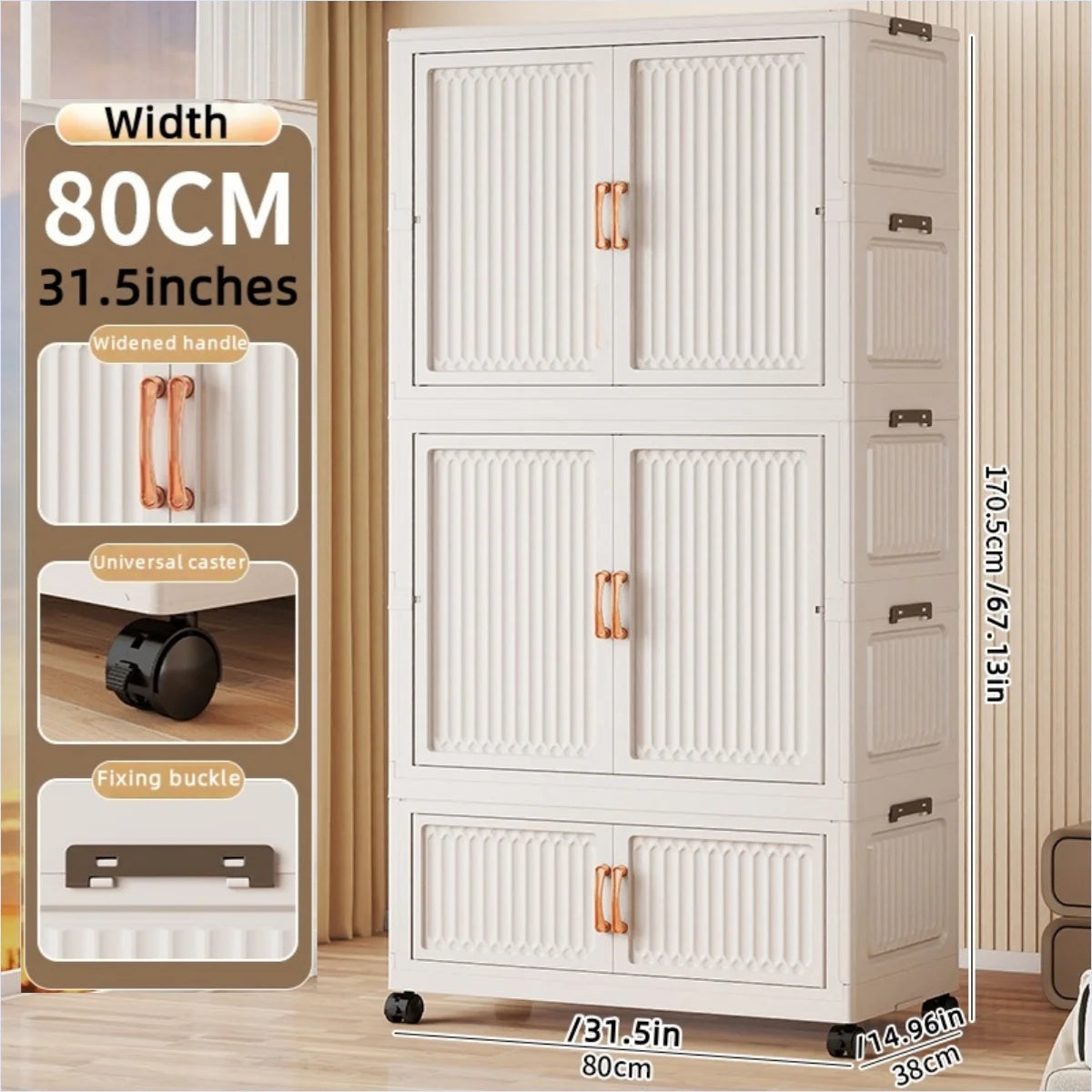80cm no-installation folding storage cabinet, bedroom children's wardrobe, multi-layer storage box with wheels