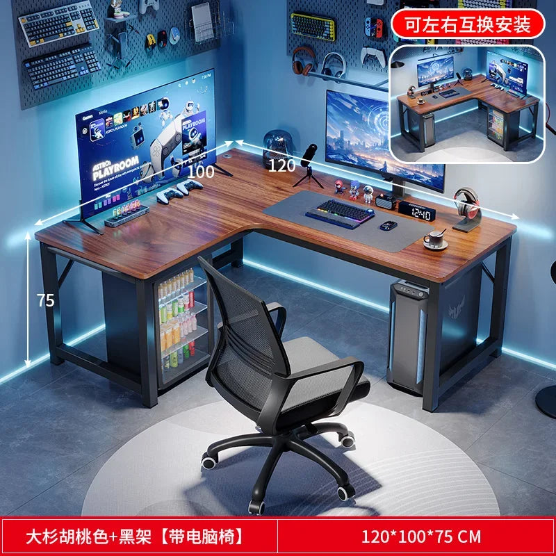 Ergonomic Wood-Panel Desk With Shelves — Dark Wood Tone | KIMLUD