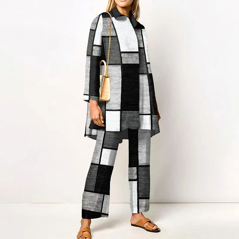 Two Piece Set – Autumn Vintage Printed – Synthetic Fiber – | KIMLUD