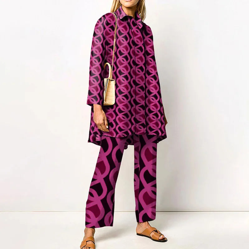 Two Piece Set – Autumn Vintage Printed – Synthetic Fiber – | KIMLUD