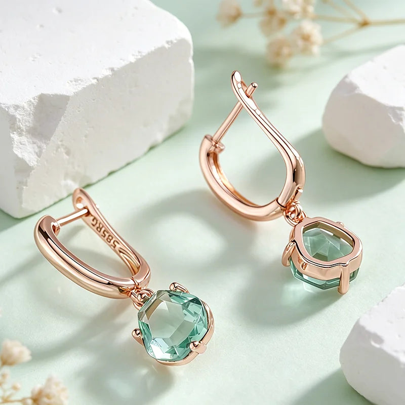 Drop Earrings – Green Stone Bride – Antique Gold | KIMLUD