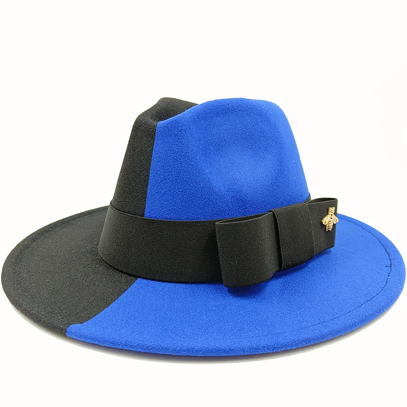 KIMLUD, Wholesale Fedora hats Winter round concave convex surface flat top bow elastic ribbon men&#39;s and women&#39;s felt jazz hats Fedora, 42 / China / 56-58cm, KIMLUD Womens Clothes