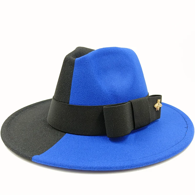 Wholesale Fedora hats Winter round concave convex surface flat top bow elastic ribbon men&#39;s and women&#39;s felt jazz hats Fedora - KIMLUD