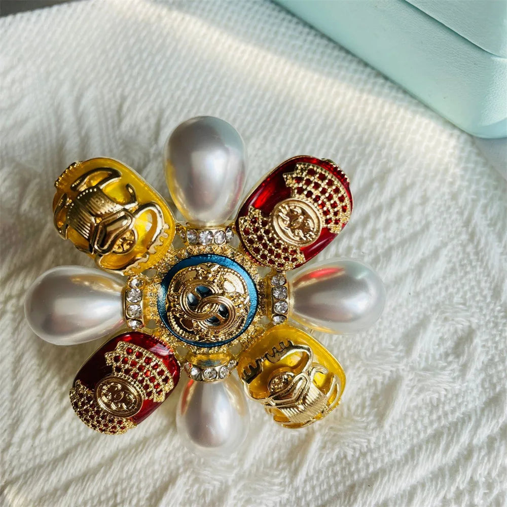 fashion beetle brooch antique style enamel pearl gemstone accessories badge