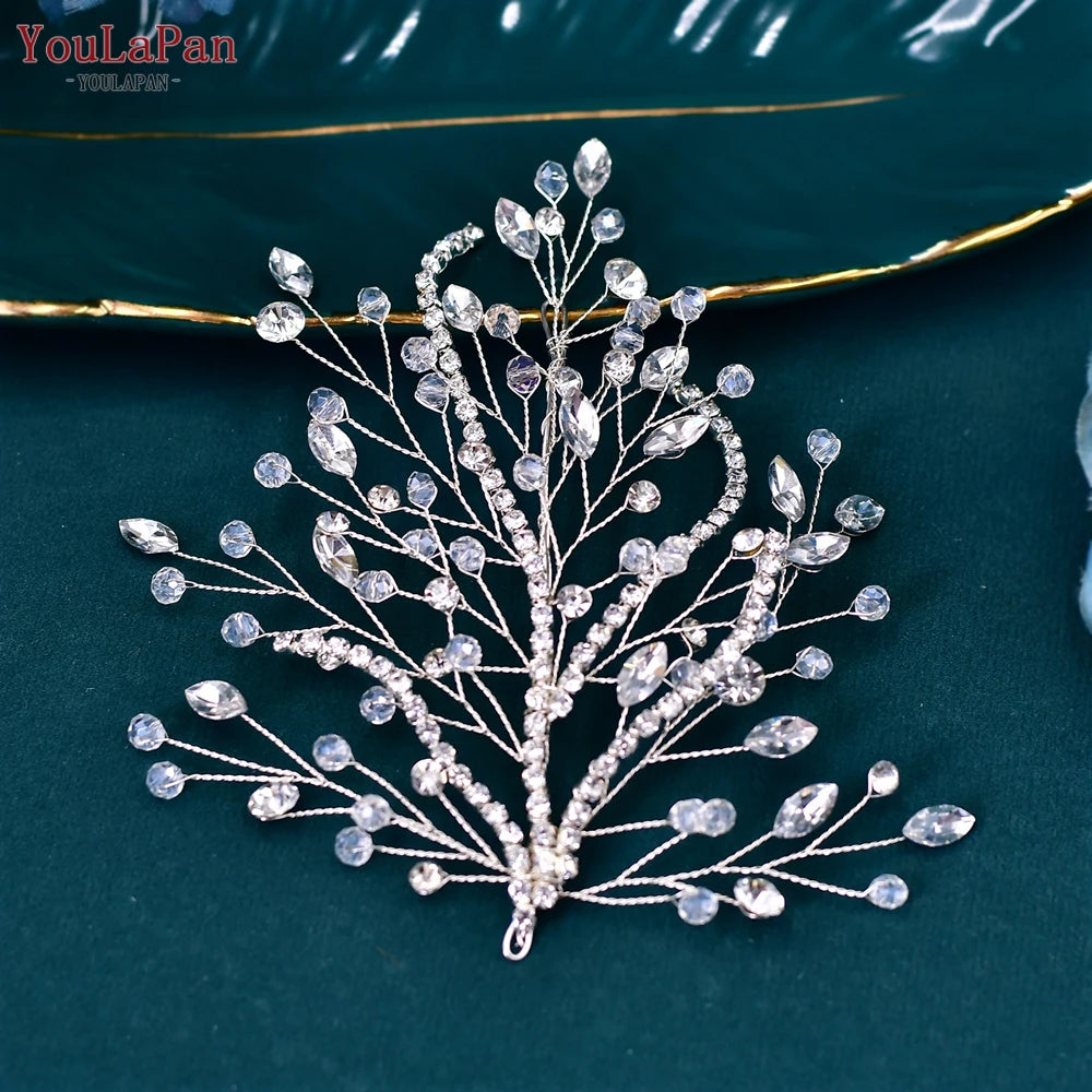 AB Rhinestone Bridal Hair Comb Wedding Accessory — Silver | KIMLUD